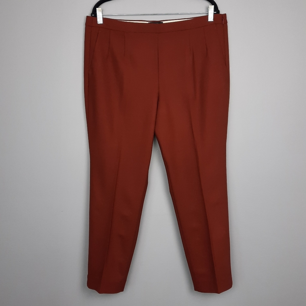 J. Crew Martie Rust Red Brown Wool High Rise Ankle Length Pants size 16